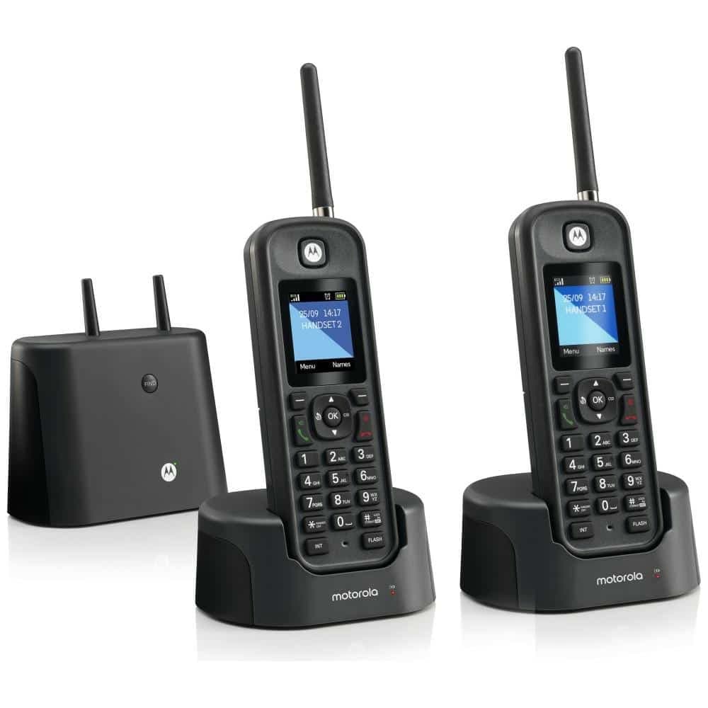 Σετ ασύρματων σταθερών τηλεφώνων Motorola O202 2 τεμαχίων με κεραία μεγάλης απόστασης σε μαύρο χρώμα 3