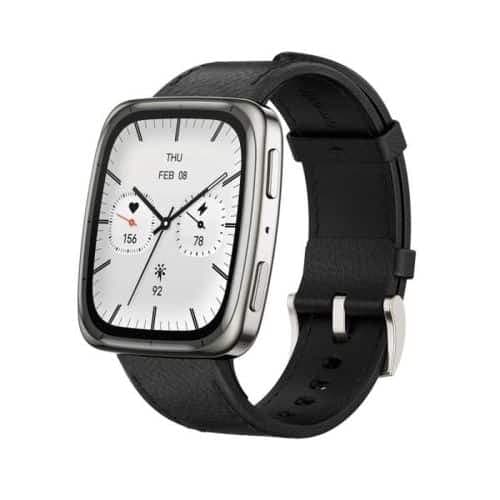 Amazfit Active 2 (Τετράγωνο) NFC, 44 χιλ. με δερμάτινο λουράκι υψηλής ποιότητας, μαύρο EU W2434GL2N