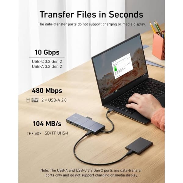 Anker Hub USB-C PowerExpand, 1 x USB-A 3.2 - 2 x USB-A - 2 x USB-C - 1 x Θύρα οθόνης - 1 x HDMI - 1 x Υποδοχή 3.5mm - 1 x RJ45 - 1 x SD - 1 x microSD, Γκρι 4