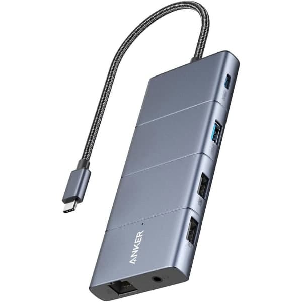 Anker Hub USB-C PowerExpand, 1 x USB-A 3.2 - 2 x USB-A - 2 x USB-C - 1 x Θύρα οθόνης - 1 x HDMI - 1 x Υποδοχή 3.5mm - 1 x RJ45 - 1 x SD - 1 x microSD, Γκρι
