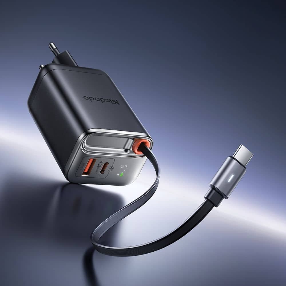 Mcdodo CH-4100 Φορτιστής Τοίχου FreeGo Series, Ενσωματωμένο Καλώδιο USB-C με Δυνατότητα Αναδίπλωσης, USB-A/C, 67W, Ψηφιακή Οθόνη, 65cm, Μαύρος 5