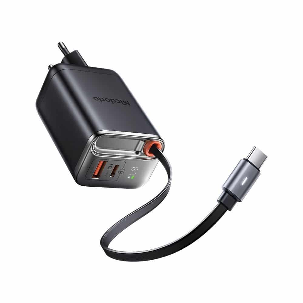 Mcdodo CH-4100 Φορτιστής Τοίχου FreeGo Series, Ενσωματωμένο Καλώδιο USB-C με Δυνατότητα Αναδίπλωσης, USB-A/C, 67W, Ψηφιακή Οθόνη, 65cm, Μαύρος 3