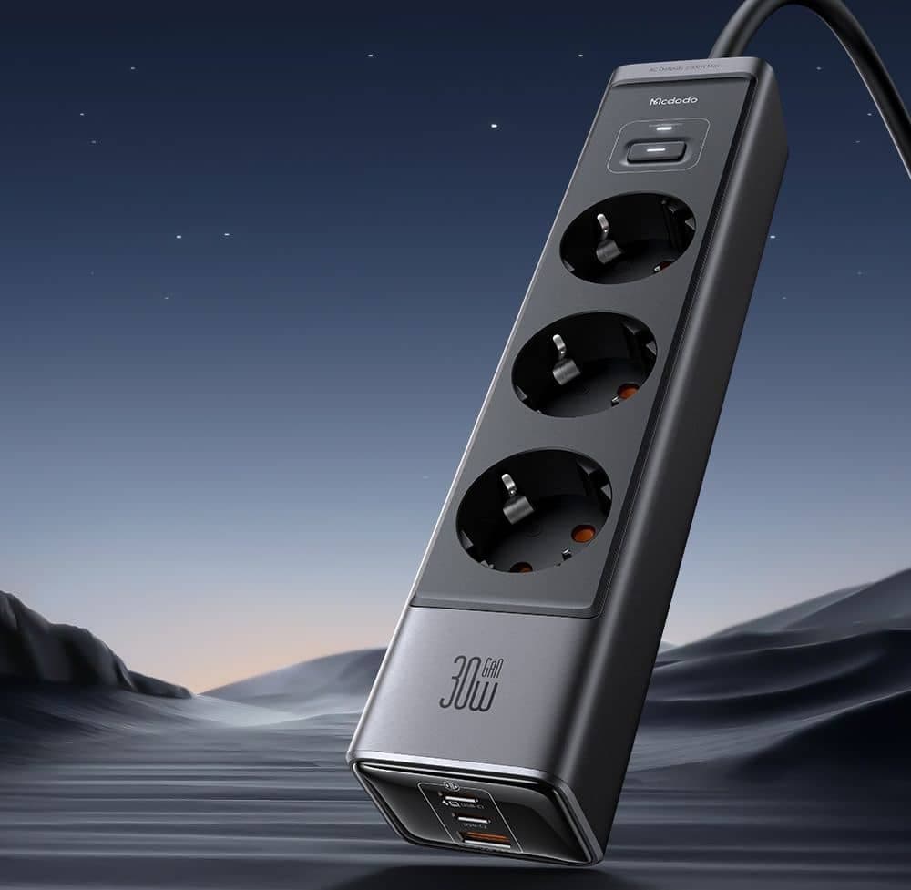 Mcdodo CH-0620 Καλώδιο Επέκτασης 6 Σε 1 Super Cube Series, Σούκο, 2x Type-C, USB-A, 30W, Τεχνολογία GaN, Μαύρο 6