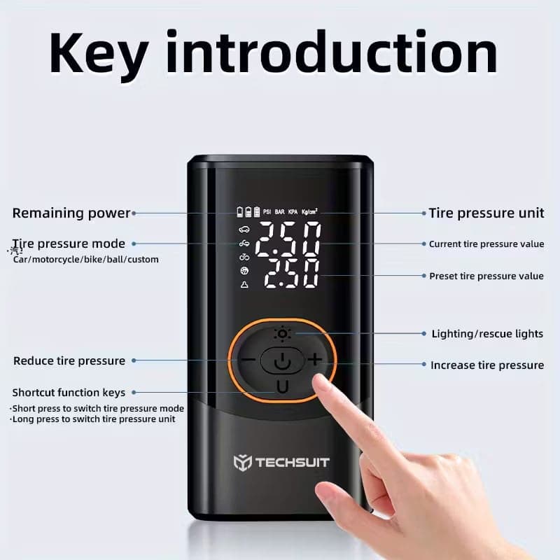 Techsuit AirXpert Pro Συμπιεστής Αυτοκινήτου, Ασύρματος με Φακό, Οθόνη LED, 1500mAh, Μαύρος 7