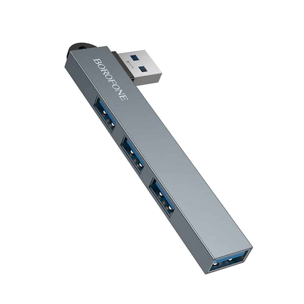 Borofone FH1 Hub 4in1, USB σε 3x USB 2.0, 1x USB 3.0, Κράμα Αλουμινίου, Plug & Play, Έως 5Gbps, Μεταλλικό Γκρι