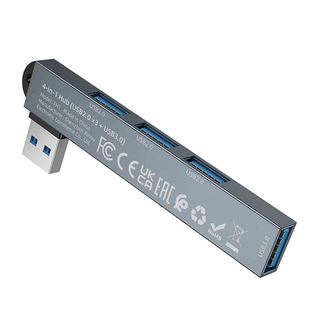Borofone FH1 Hub 4in1, USB σε 3x USB 2.0, 1x USB 3.0, Κράμα Αλουμινίου, Plug & Play, Έως 5Gbps, Μεταλλικό Γκρι 5