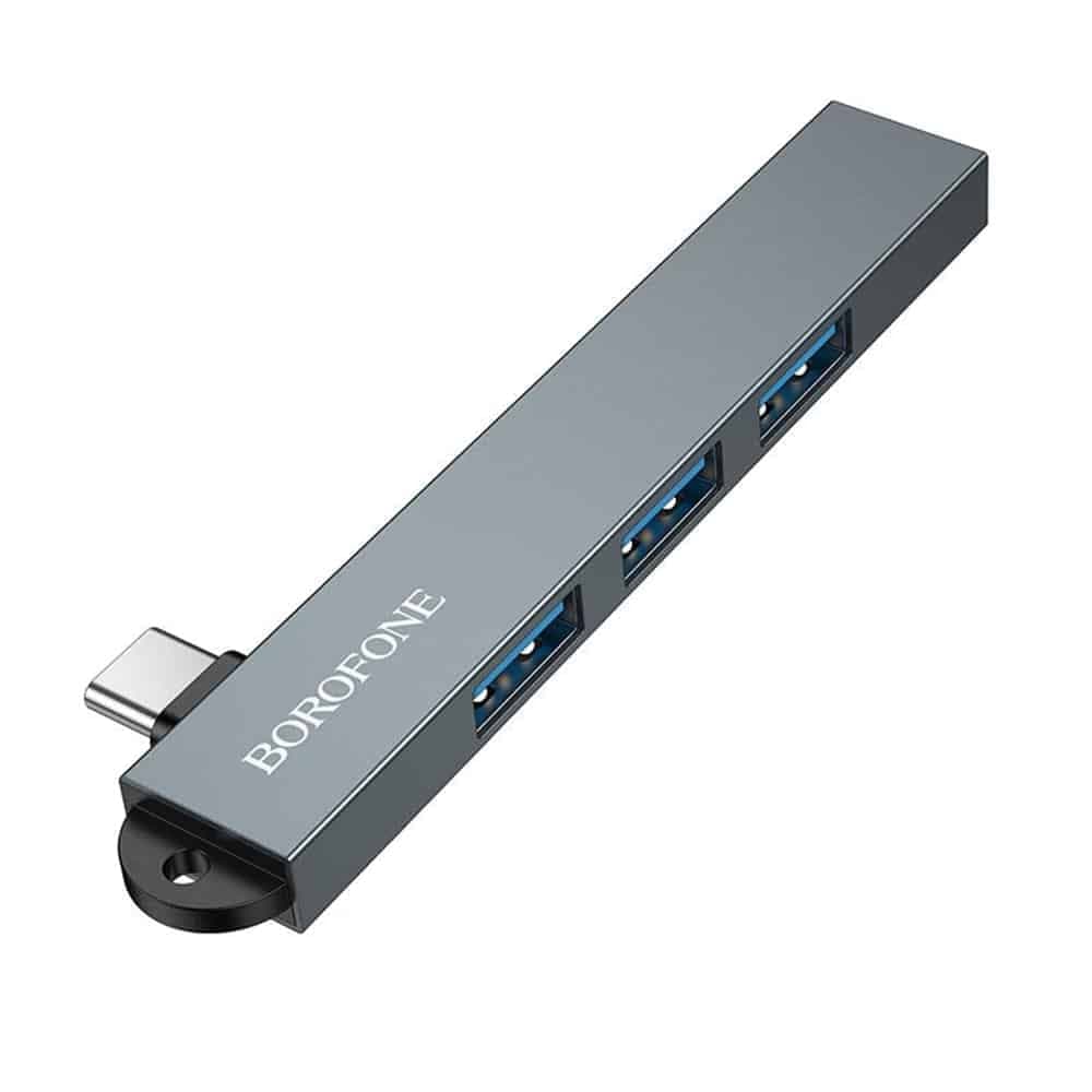 Borofone FH1A Hub 4in1 Type-C σε 3x USB 2.0, 1x USB 3.0, Κράμα Αλουμινίου, Plug & Play, έως 5Gbps, Μεταλλικό Γκρι 2
