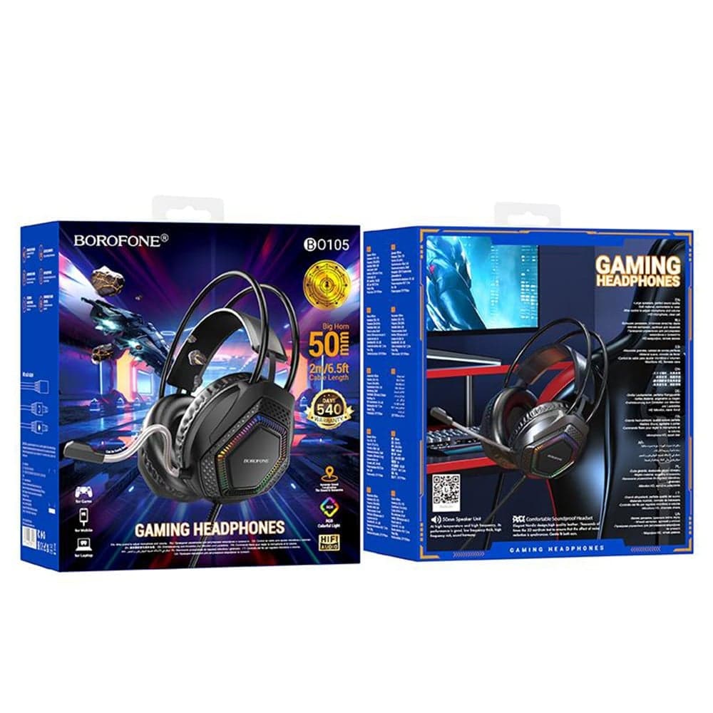 Borofone BO105 Ενσύρματα Ακουστικά Παιχνιδιών Thunder Over-Ear, Οδηγοί 50mm, Μικρόφωνο, USB + 3.5mm, Φωτισμός LED, Μαύρο 7