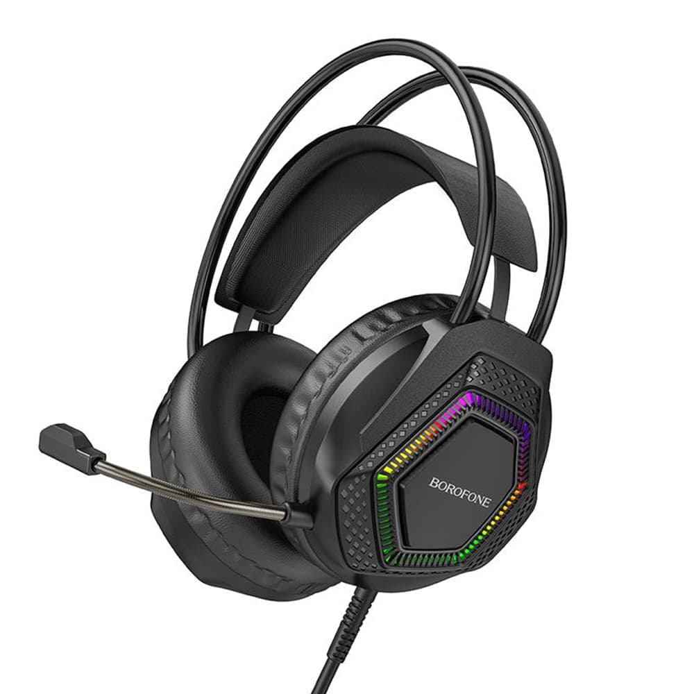 Borofone BO105 Ενσύρματα Ακουστικά Παιχνιδιών Thunder Over-Ear, Οδηγοί 50mm, Μικρόφωνο, USB + 3.5mm, Φωτισμός LED, Μαύρο