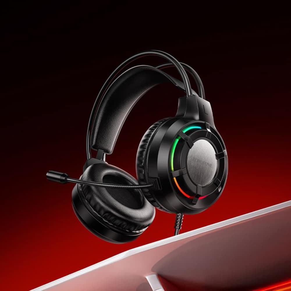 Borofone BO112 Ενσύρματα Ακουστικά Gaming Over-Ear, 50mm Οδηγοί, Μικρόφωνο, USB + 3.5mm, Φωτισμός LED, Μαύρο 6
