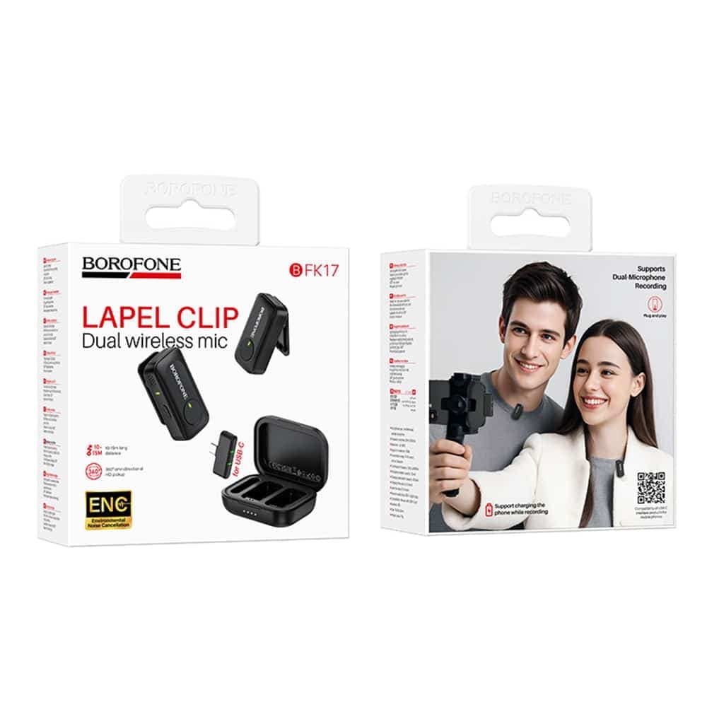 Borofone BFK17 Ασύρματο Μικρόφωνο Πέτου, USB-C, Θήκη Φόρτισης, Ακύρωση Θορύβου, Πανκατευθυντικό, Μαύρο 7
