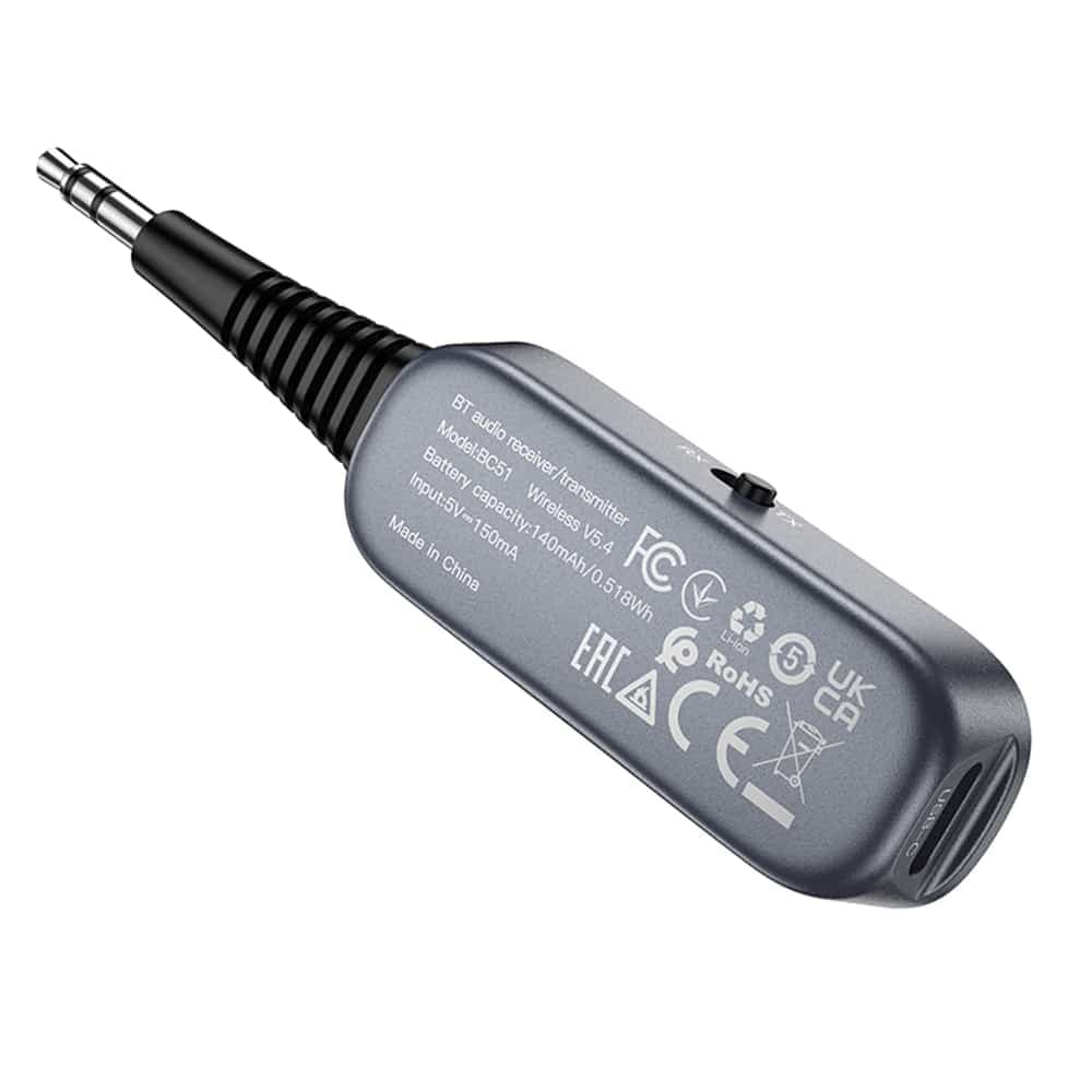 Borofone BC51 Δέκτης και Πομπός Ήχου Bluetooth AUX, Μεταλλικό Γκρι 3