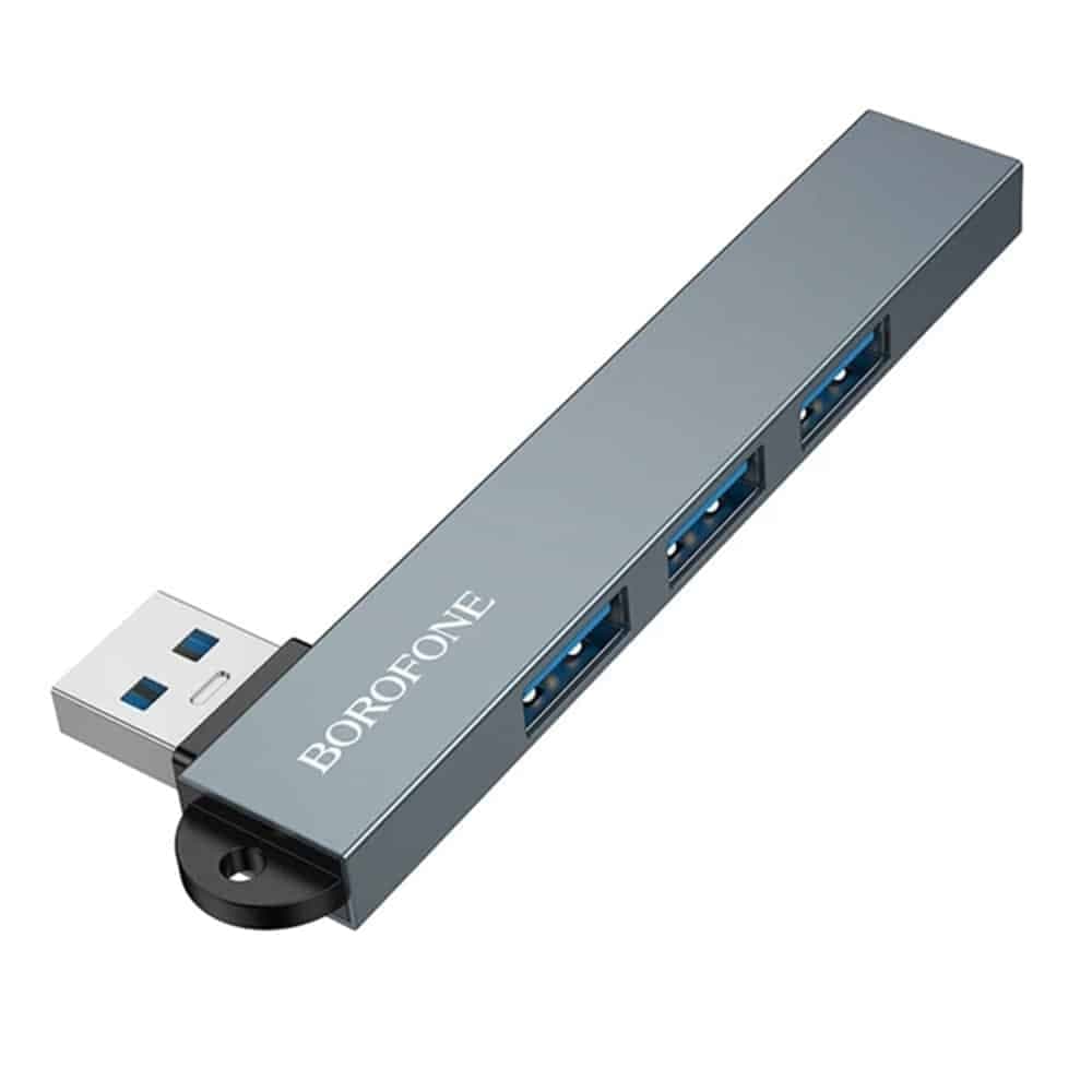 Borofone FH1 Hub 4in1, USB σε 3x USB 2.0, 1x USB 3.0, Κράμα Αλουμινίου, Plug & Play, Έως 5Gbps, Μεταλλικό Γκρι 2