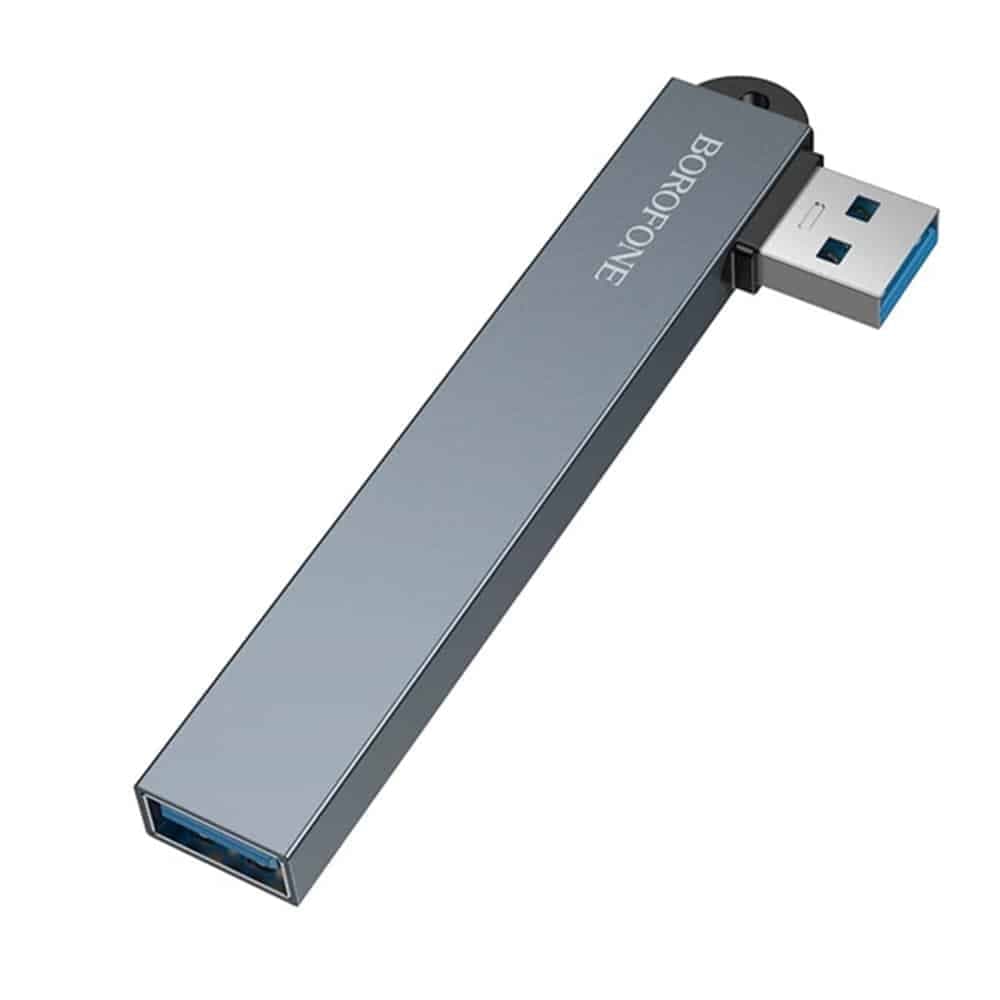 Borofone FH1 Hub 4in1, USB σε 3x USB 2.0, 1x USB 3.0, Κράμα Αλουμινίου, Plug & Play, Έως 5Gbps, Μεταλλικό Γκρι 3