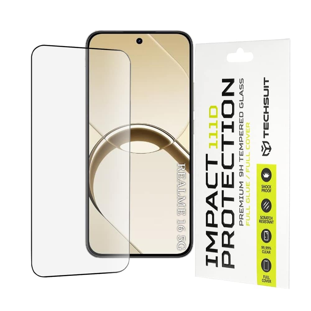Techsuit 111D Πλήρης Κάλυψη Γυαλί με Κόλλα για Realme 16 5G, Μαύρο