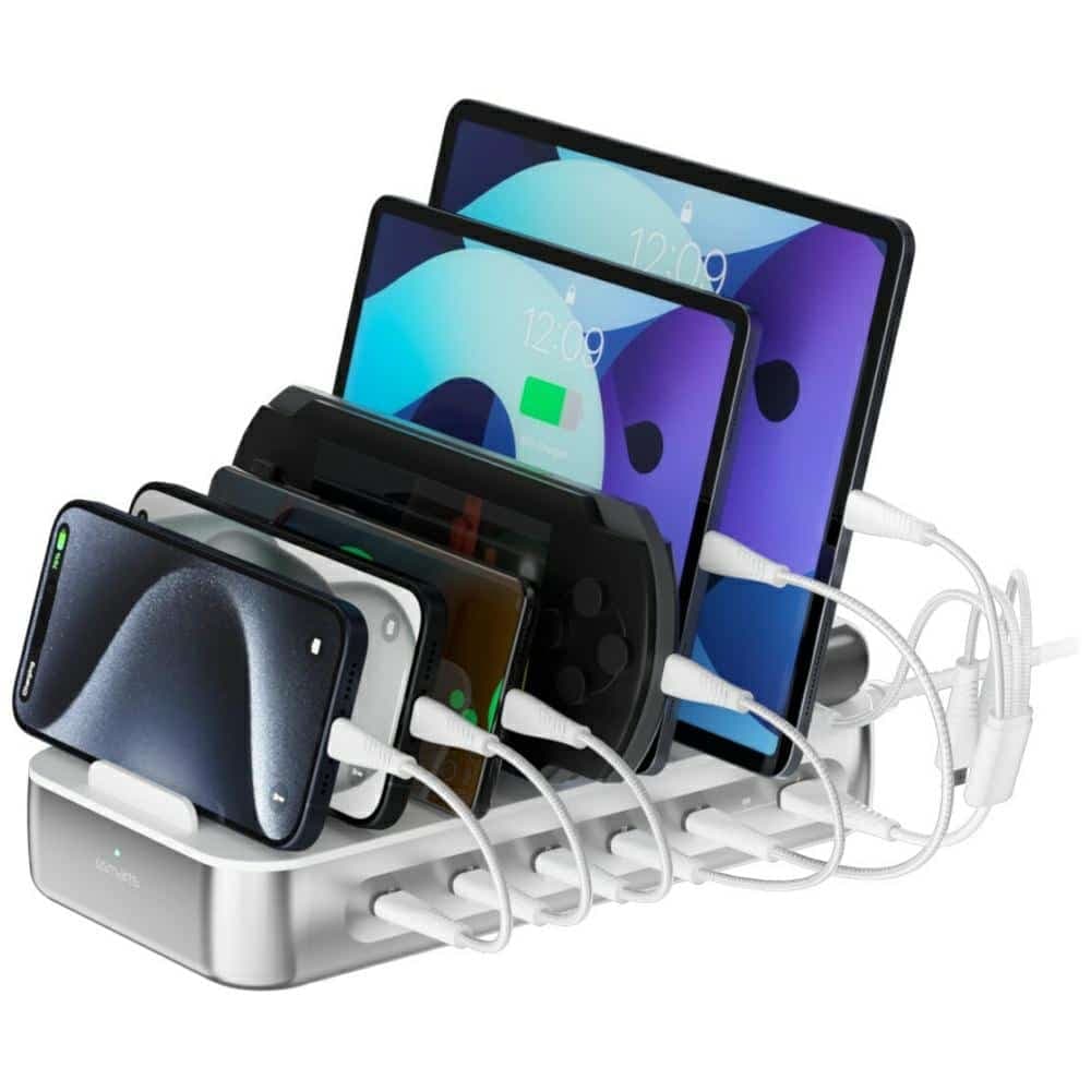 Σταθμός φόρτισης 4smarts Team 100W 5xUSB-C με σετ 6 καλωδίων ασημί