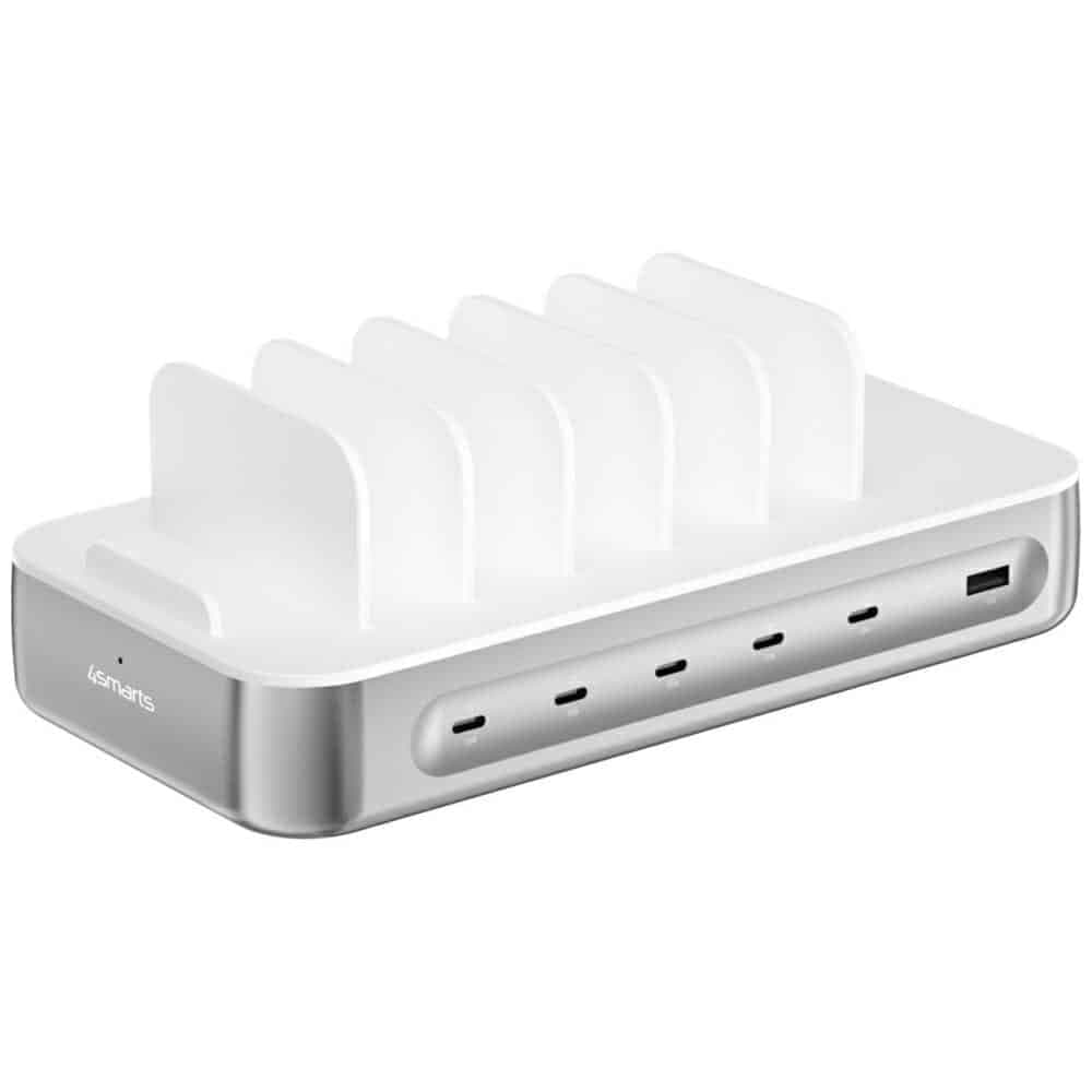Σταθμός φόρτισης 4smarts Team 100W 5xUSB-C με σετ 6 καλωδίων ασημί 2