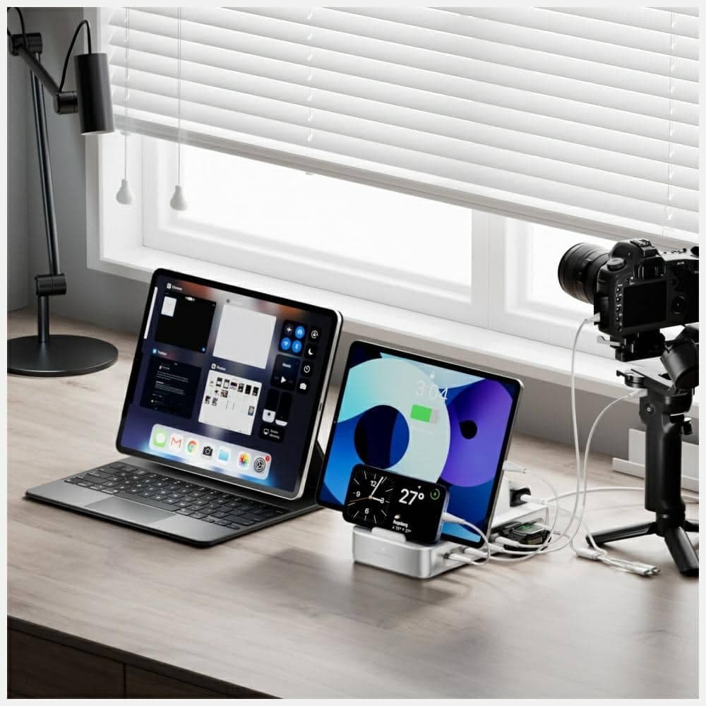 Σταθμός φόρτισης 4smarts Team 100W 5xUSB-C με σετ 6 καλωδίων ασημί 7
