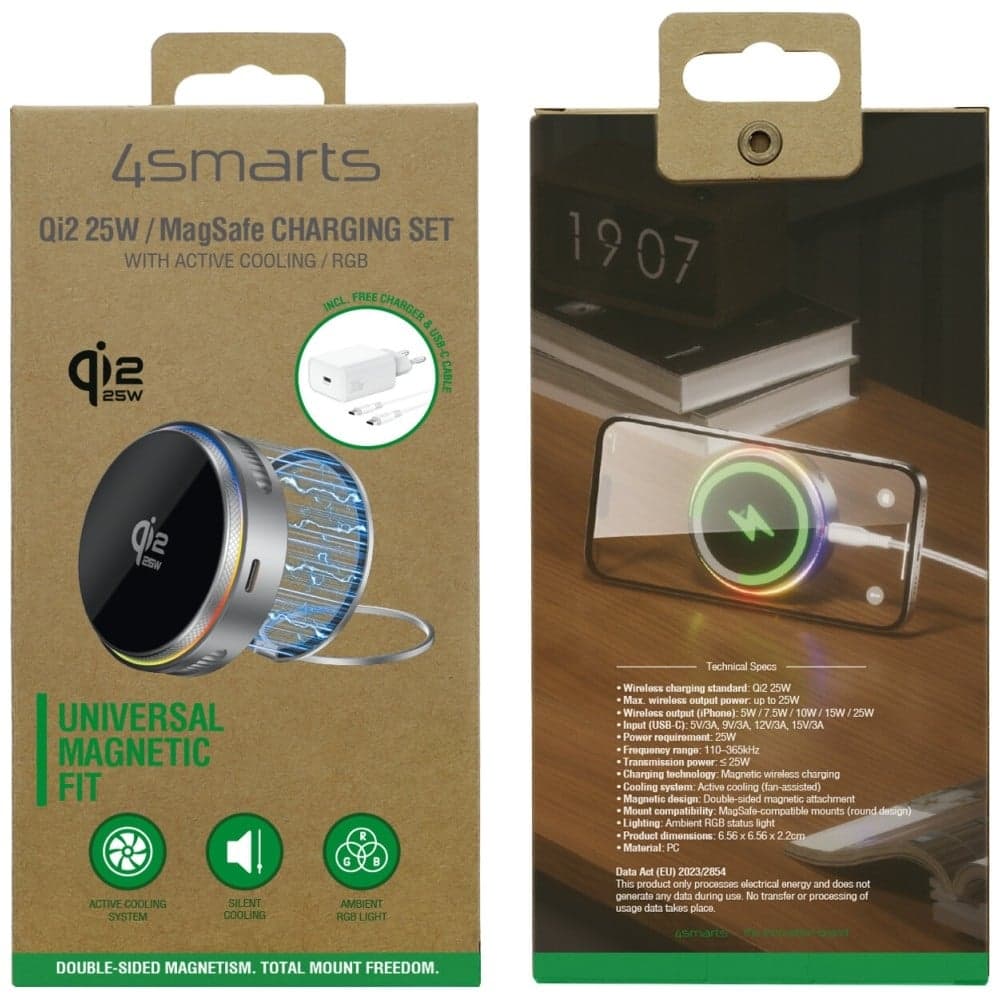 Ασύρματος φορτιστής 4smarts 25W Qi2 25 MagSafe RGB 360° γκρι 5