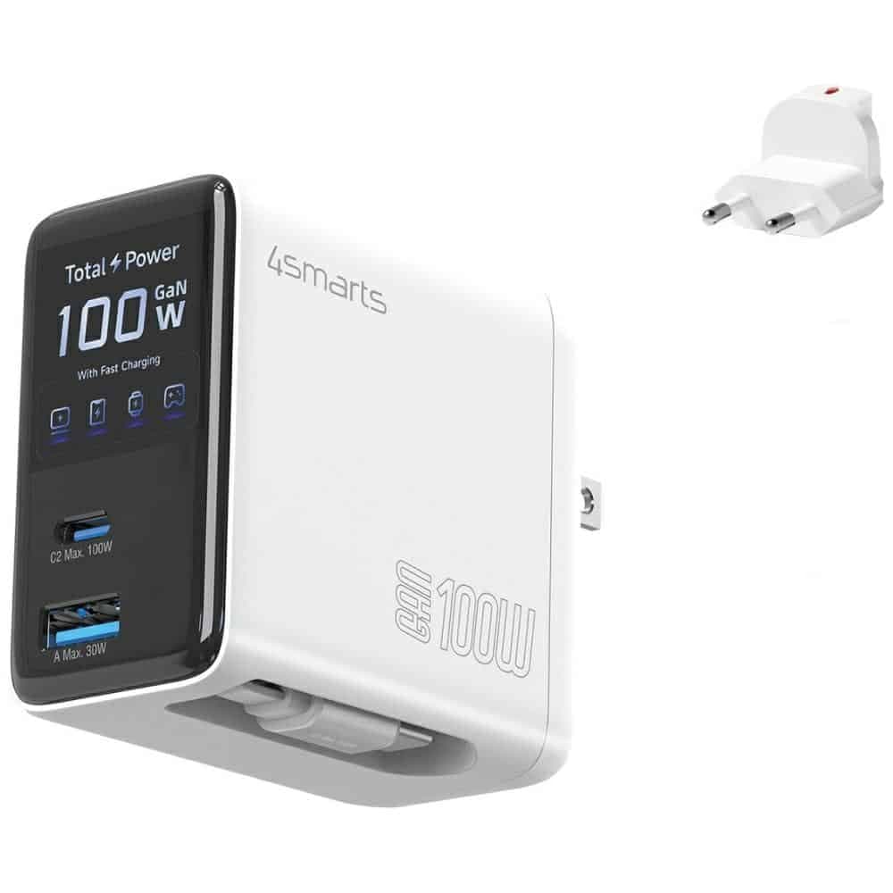 Φορτιστής τοίχου 4smarts GaN Flex Screen AI 100W 2xUSB-C + USB-A, λευκό 2