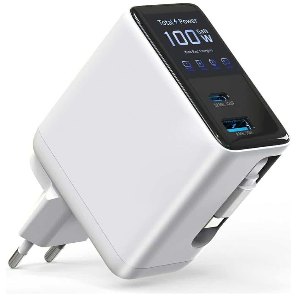 Φορτιστής τοίχου 4smarts GaN Flex Screen AI 100W 2xUSB-C + USB-A, λευκό 4