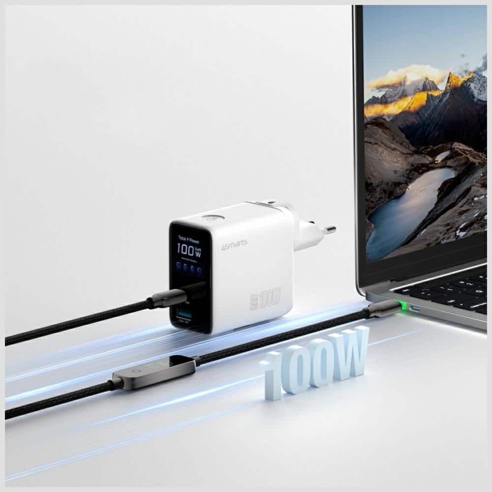 Φορτιστής τοίχου 4smarts GaN Flex Screen AI 100W 2xUSB-C + USB-A, λευκό 6