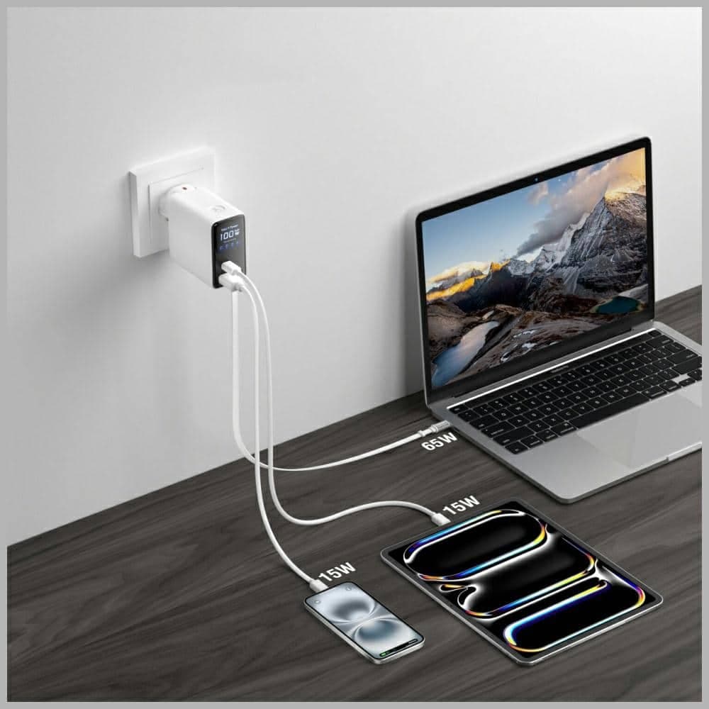 Φορτιστής τοίχου 4smarts GaN Flex Screen AI 100W 2xUSB-C + USB-A, λευκό 7