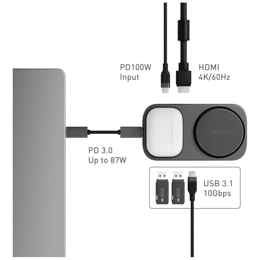 Σταθμός σύνδεσης Energea Widock Plus 7in1 USB-C 3.1 με γραφίτη Qi2 4