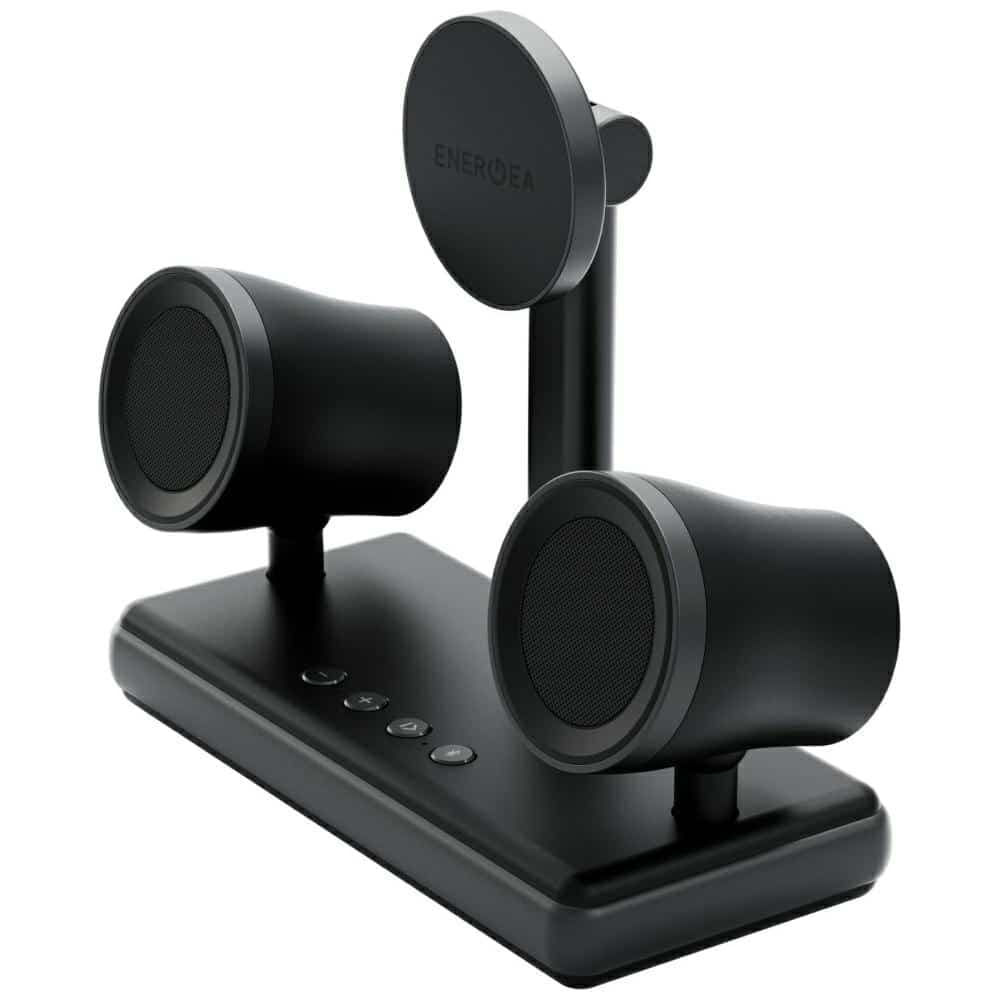 Ασύρματος φορτιστής Energea Magaudio Stand 2in1 Qi2 με στερεοφωνικό ηχείο γραφίτη