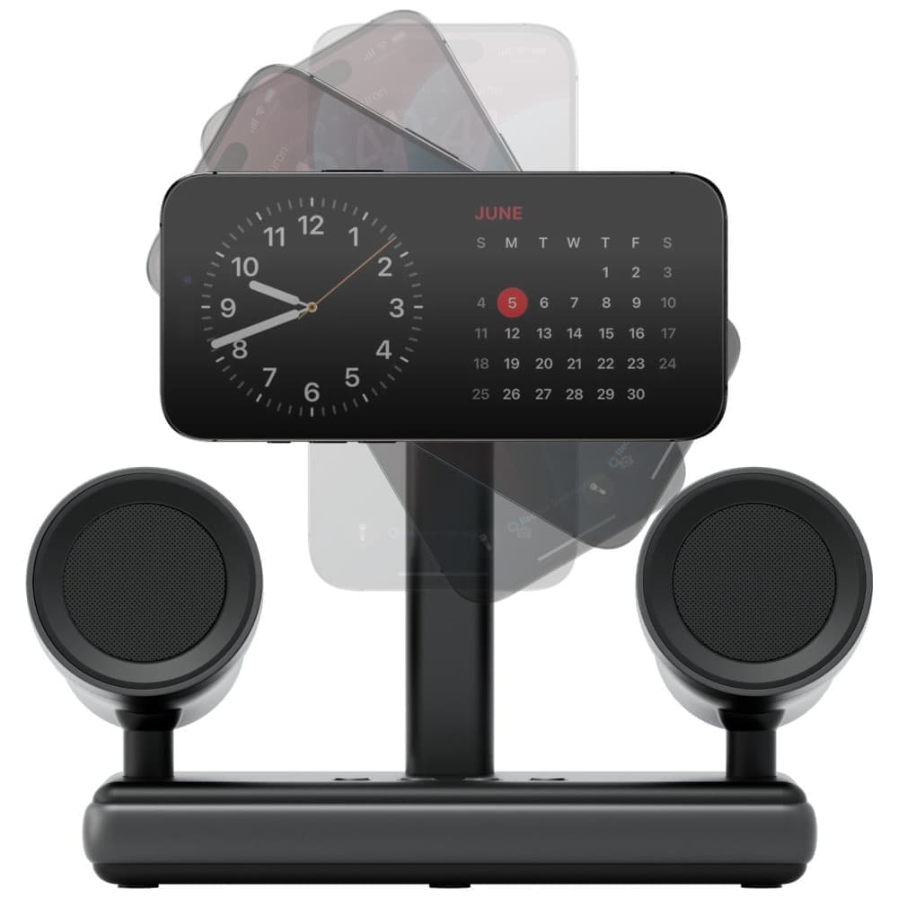 Ασύρματος φορτιστής Energea Magaudio Stand 2in1 Qi2 με στερεοφωνικό ηχείο γραφίτη 3