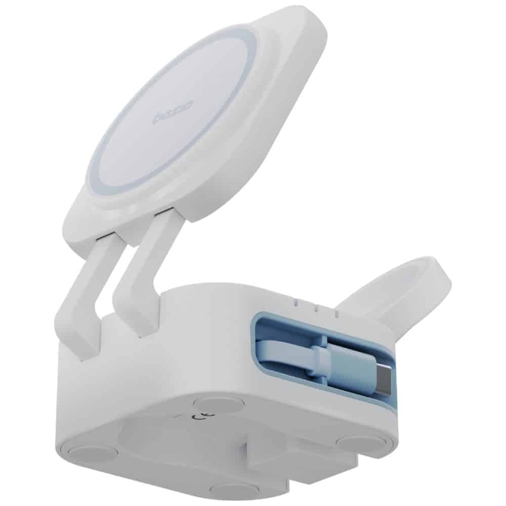Ασύρματος φορτιστής Bazic GoMag Station Mini 3-σε-1 MagSafe Πτυσσόμενος με ενσωματωμένο καλώδιο USB-C Λευκό 2
