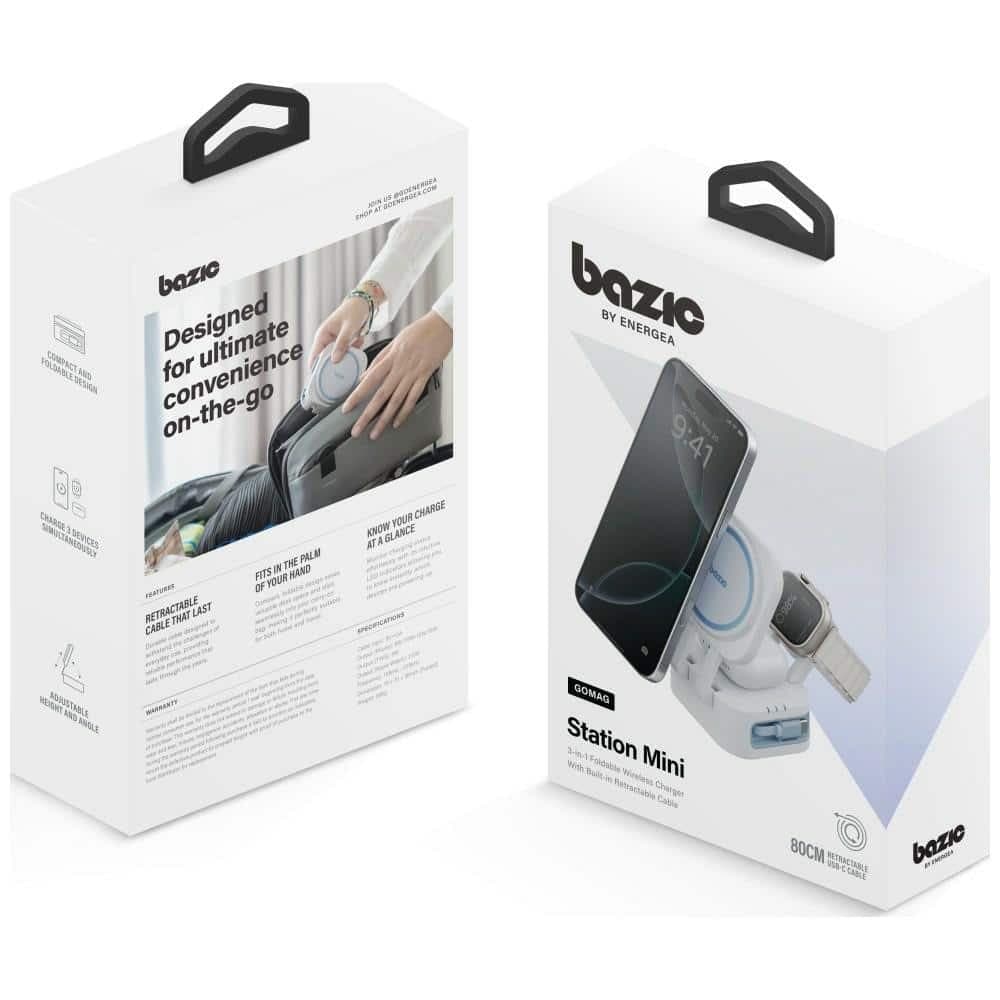 Ασύρματος φορτιστής Bazic GoMag Station Mini 3-σε-1 MagSafe Πτυσσόμενος με ενσωματωμένο καλώδιο USB-C Λευκό 7