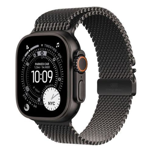 Apple Watch Ultra 3 (2025) GPS + Cellular 5G, 49mm, Μαύρη Θήκη Τιτανίου με Μαύρο Θηλιά Τιτανίου Milanese Medium, EU MF1Q4QR/A