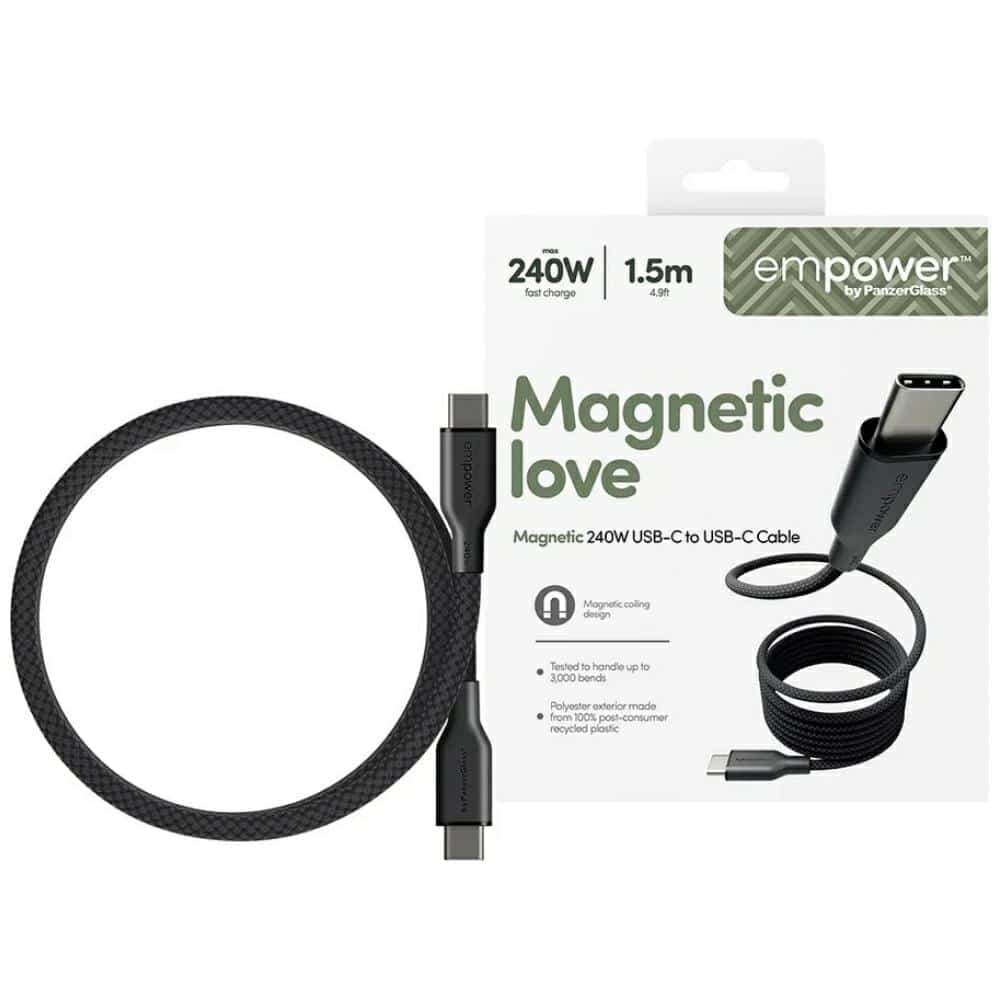 Καλώδιο ενδυνάμωσης από PanzerGlass Magnetic 240W USB-C σε USB-C 1,5m μαύρο