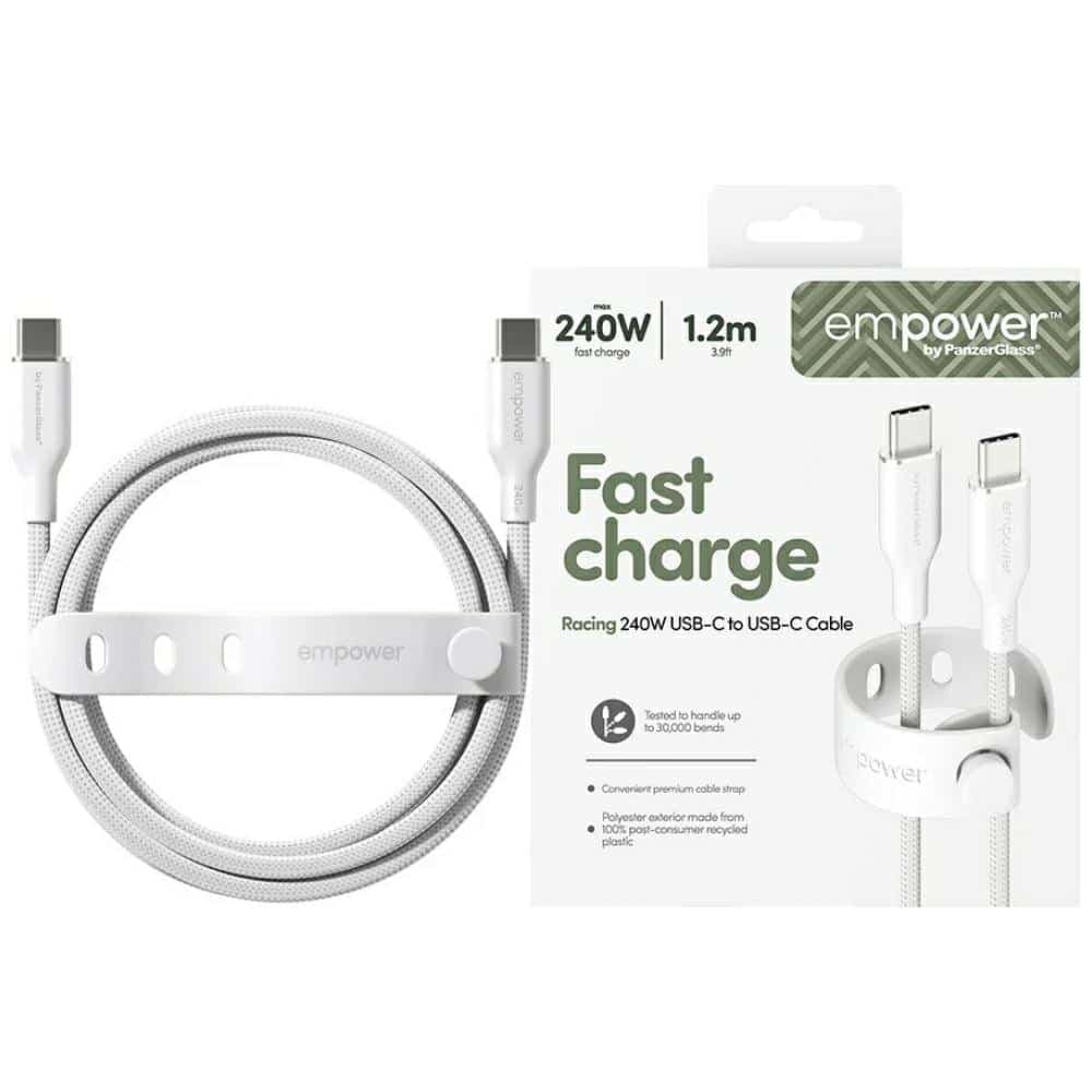 Καλώδιο ενδυνάμωσης από την PanzerGlass Racing 240W USB-C σε USB-C 1,2m ασημί-μαύρο