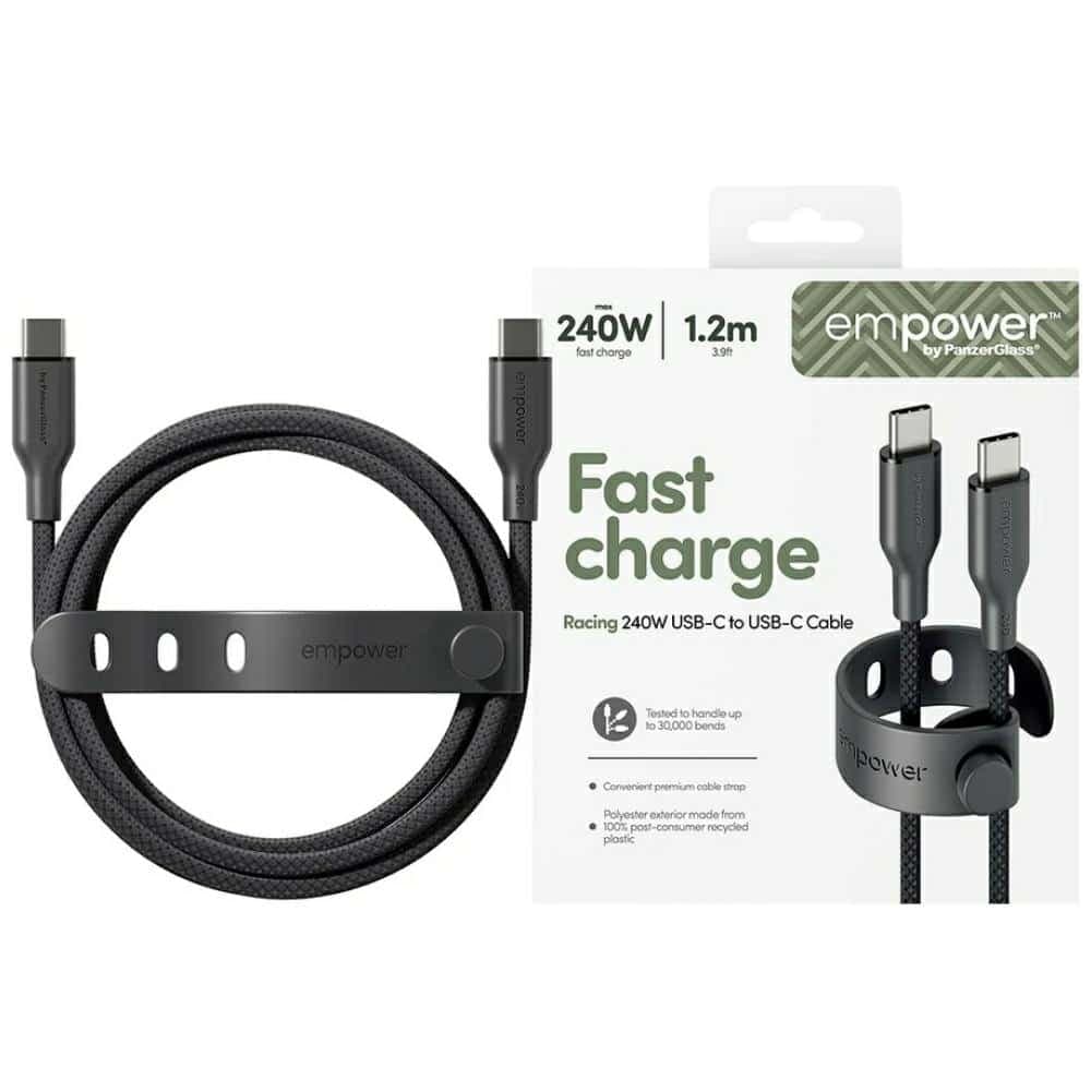 Καλώδιο ενδυνάμωσης από την PanzerGlass Racing 240W USB-C σε USB-C 1,2m μαύρο