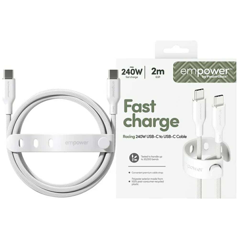 Καλώδιο ενδυνάμωσης από την PanzerGlass Racing 240W USB-C σε USB-C 2m ασημί-λευκό