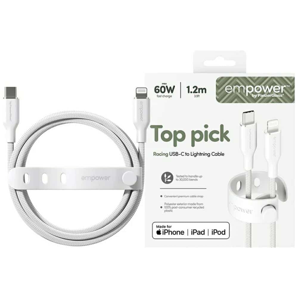 Καλώδιο τροφοδοσίας από PanzerGlass Racing 60W USB-C σε Lightning 1,2m ασημί-λευκό