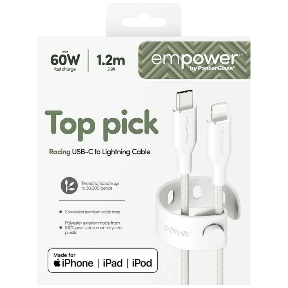 Καλώδιο τροφοδοσίας από PanzerGlass Racing 60W USB-C σε Lightning 1,2m ασημί-λευκό 6