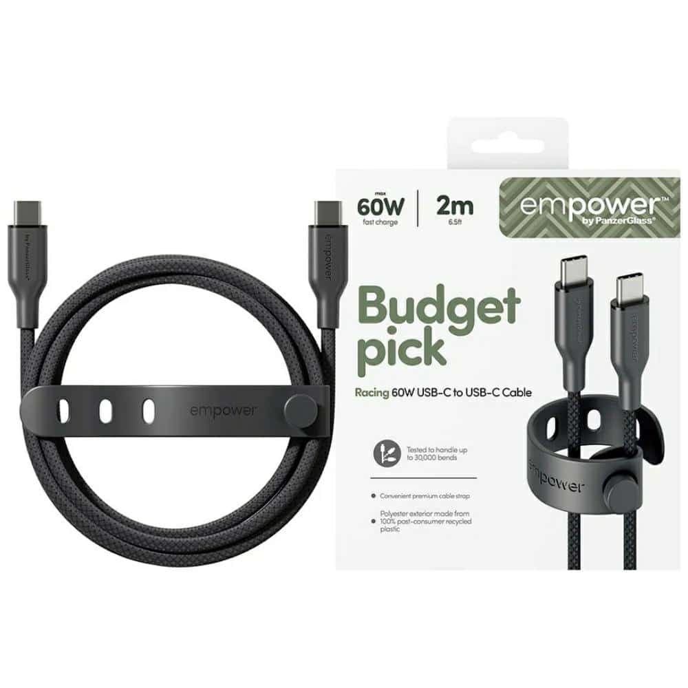 Καλώδιο ενδυνάμωσης από την PanzerGlass Racing 60W USB-C σε USB-C 2m μαύρο