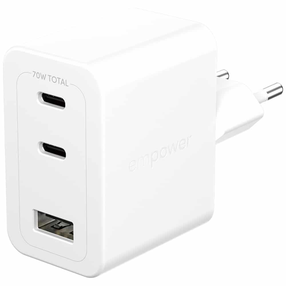 Φορτιστής τοίχου Empower by PanzerGlass Turbo 70W 2x USB-C USB-A Ασημί-Λευκό 2
