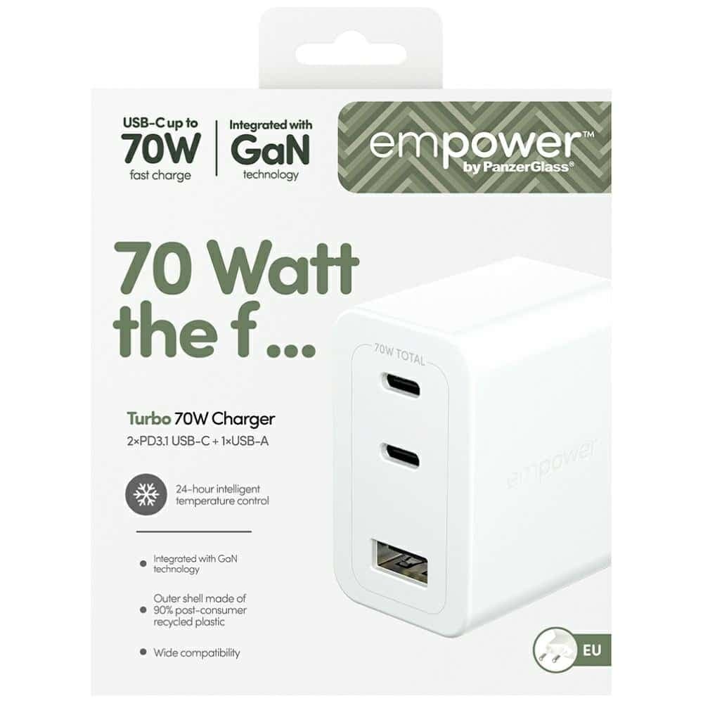 Φορτιστής τοίχου Empower by PanzerGlass Turbo 70W 2x USB-C USB-A Ασημί-Λευκό 5
