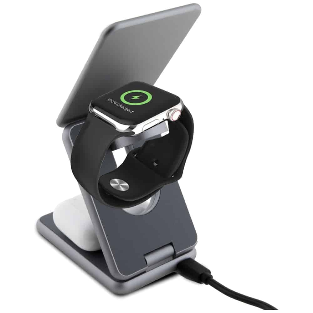 Επαγωγικός φορτιστής TUMI πτυσσόμενος 3 σε 1 15W + γκρι θήκη 3