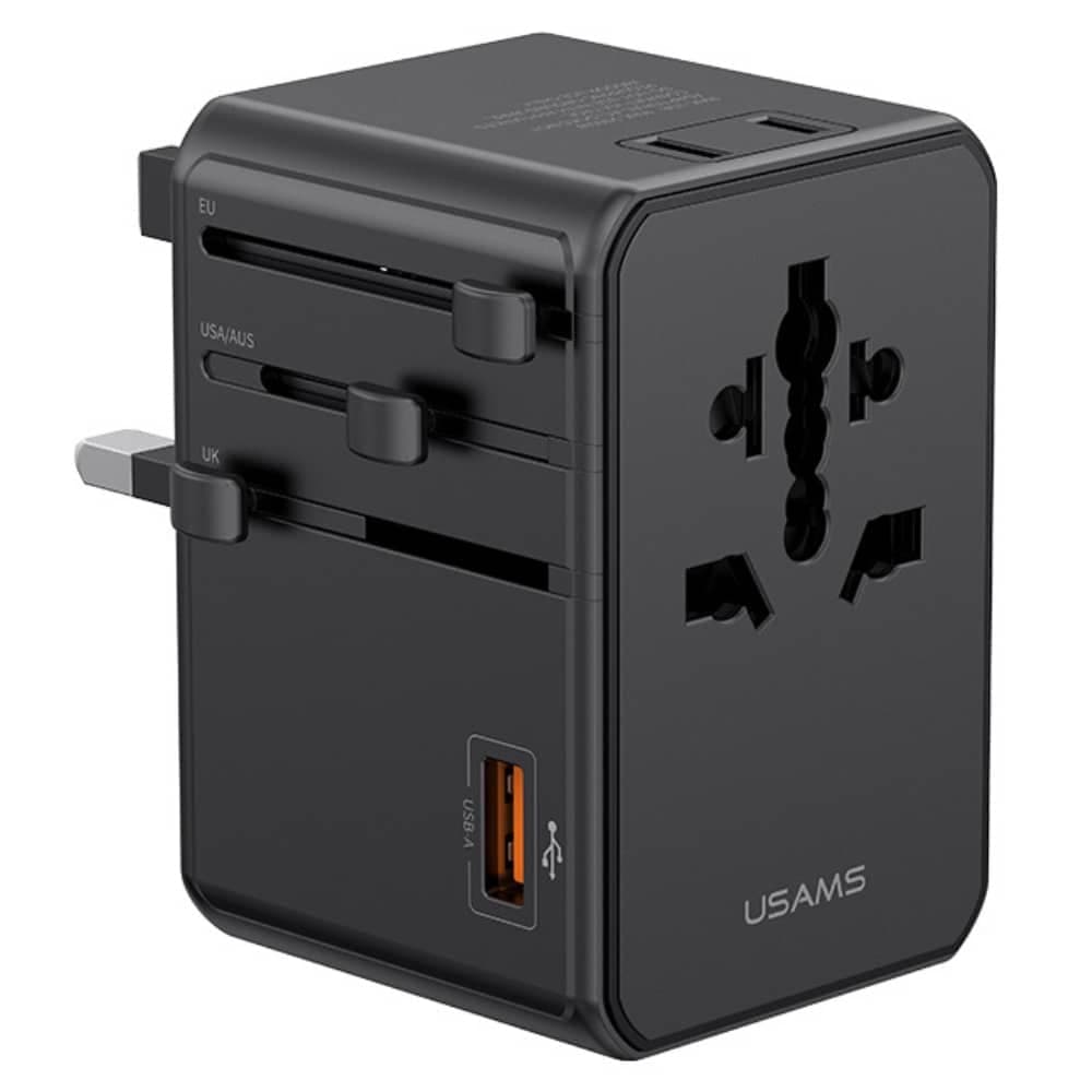Προσαρμογέας USAMS 4 σε 1 Universal Φορτιστής Ταξιδίου T72 65W ΗΠΑ/Αυστραλία/ΕΕ/Ηνωμένο Βασίλειο μαύρο