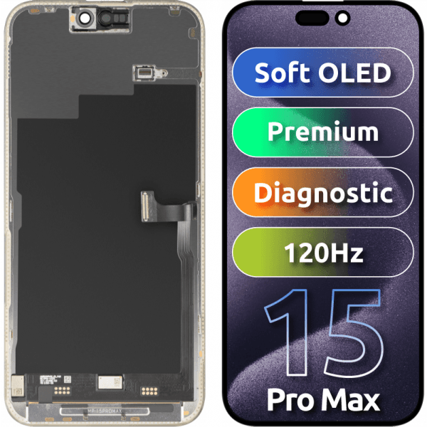 Μονάδα οθόνης LCD MP για Apple iPhone 15 Pro Max, Premium Soft OLED FHD 120Hz Διαγνωστική έκδοση, Aftermarket, Μαύρο