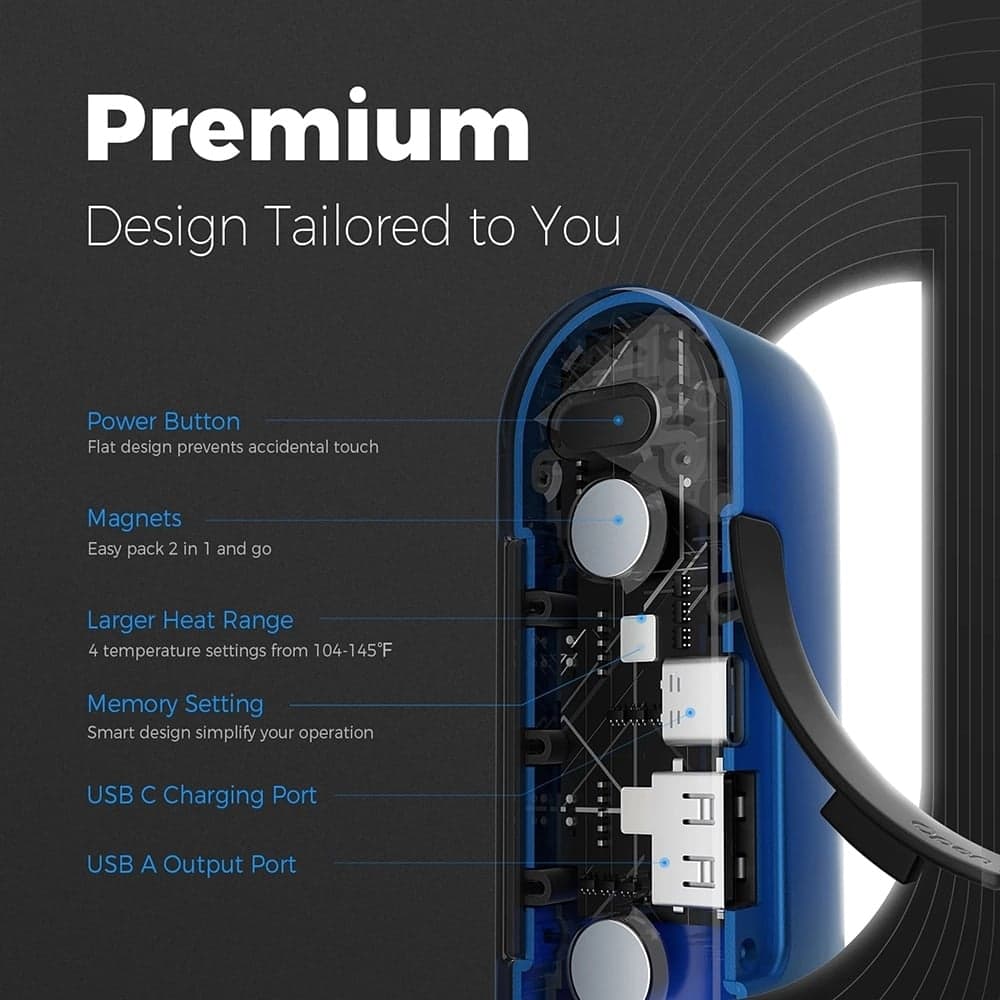 Ocoopa UT2s Θερμαντήρας Χεριών, Type-C με Power Bank, Ηλεκτρικός, Μαγνητικός Σχεδιασμός, MagTwins, 2x 5000mAh, Μπλε 6