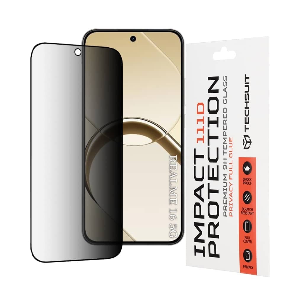 Techsuit 111D Πλήρης Κόλλα Απορρήτου, Για Realme 16 5G, Μαύρο