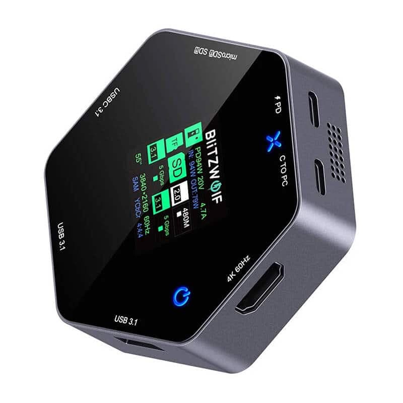 BlitzWolf BW-TH16 Σταθμός Σύνδεσης USB C 8 σε 1, 100W, LCD Smart Display