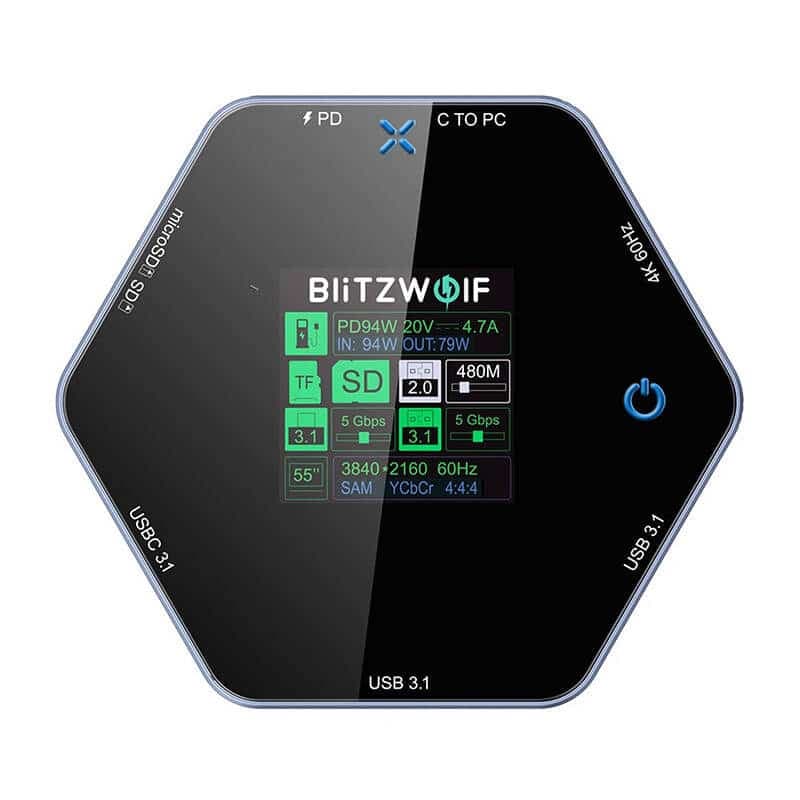 BlitzWolf BW-TH16 Σταθμός Σύνδεσης USB C 8 σε 1, 100W, LCD Smart Display 2