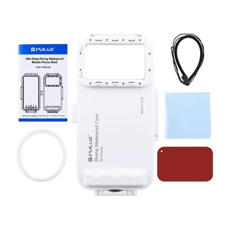 Puluz θήκη αδιάβροχη 45 μ. για iPhone υποβρύχιες φωτογραφίες βίντεο Λευκό 2